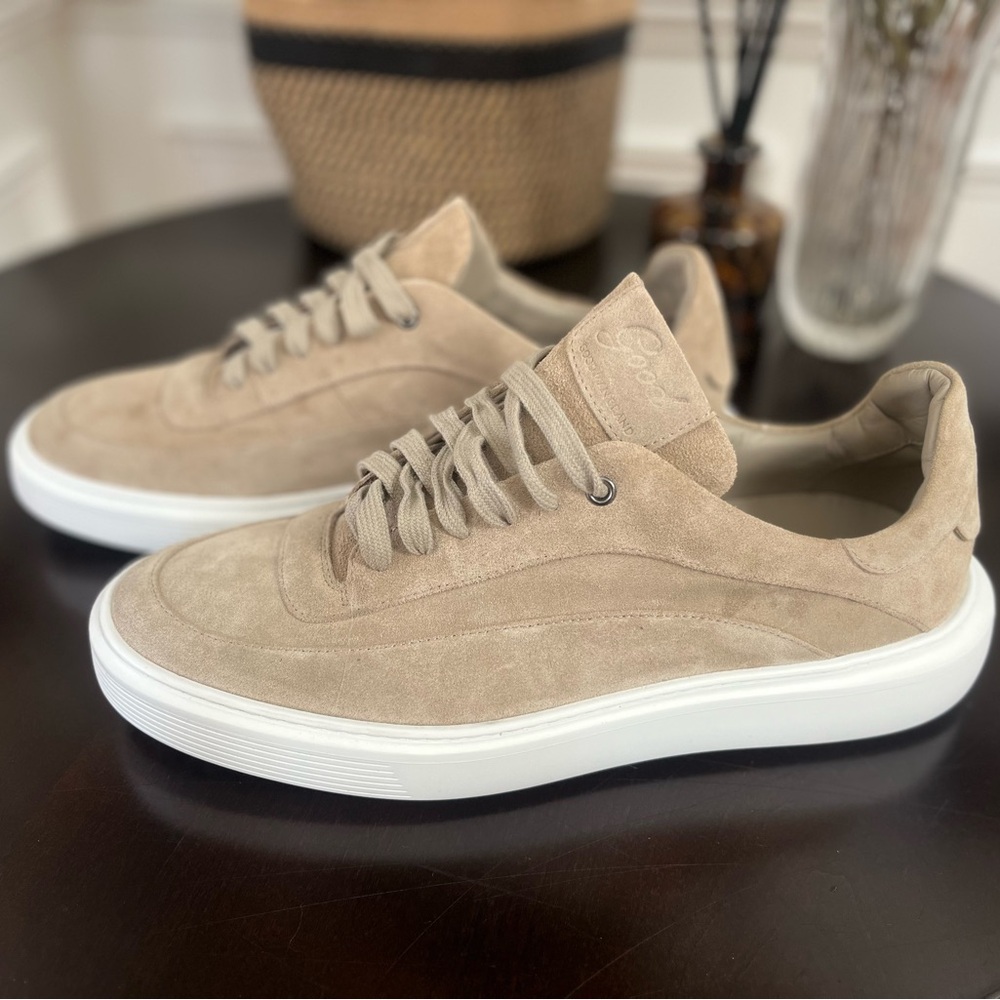 Italy’s Goodman men’s sand colored Modern Legend Suede Sneakers